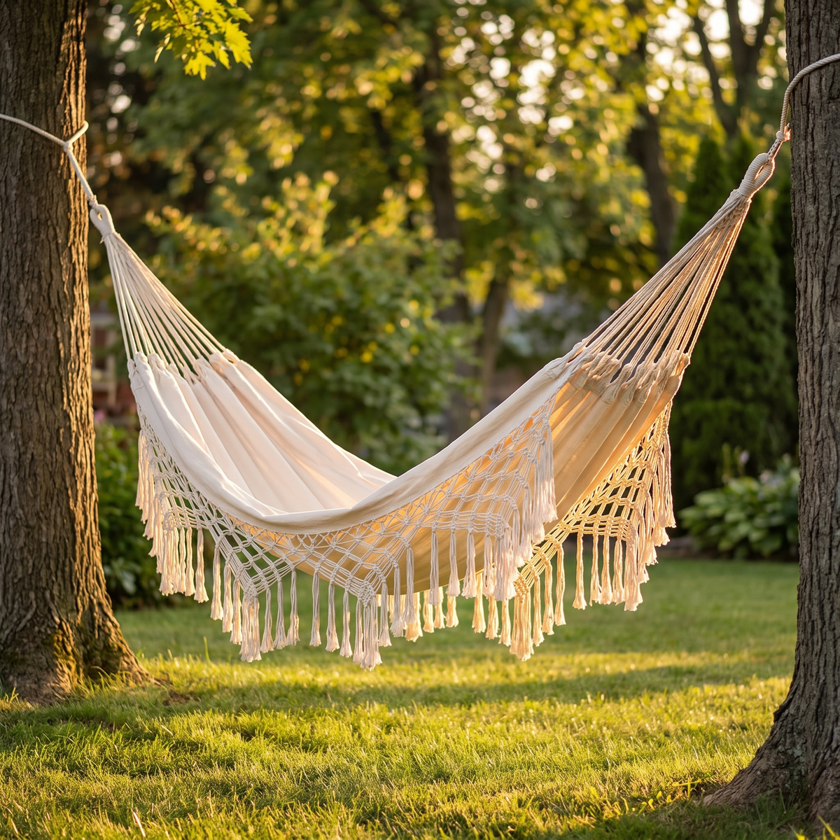 Bohemian Tassel Double Hammock, White