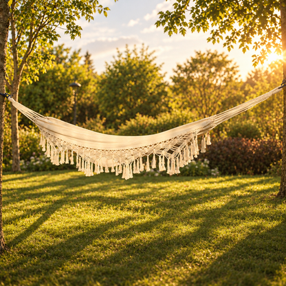 Bohemian Tassel Double Hammock, White