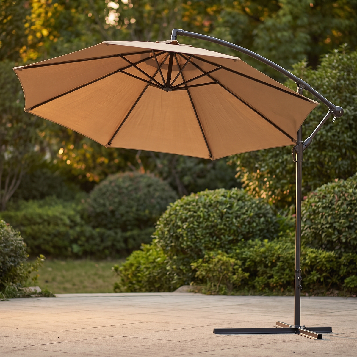 Side Post Patio Umbrella, 9.8 ft, 8 Iron Ribs, Coffee