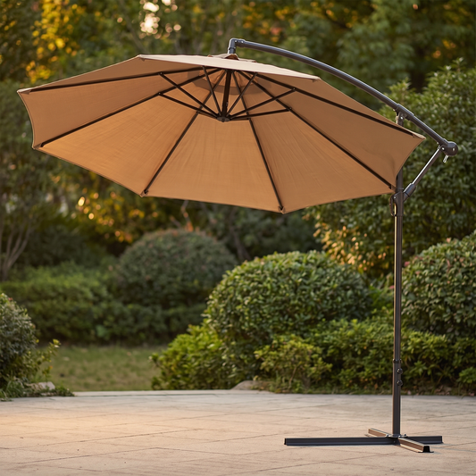 Side Post Patio Umbrella, 9.8 ft, 8 Iron Ribs, Coffee