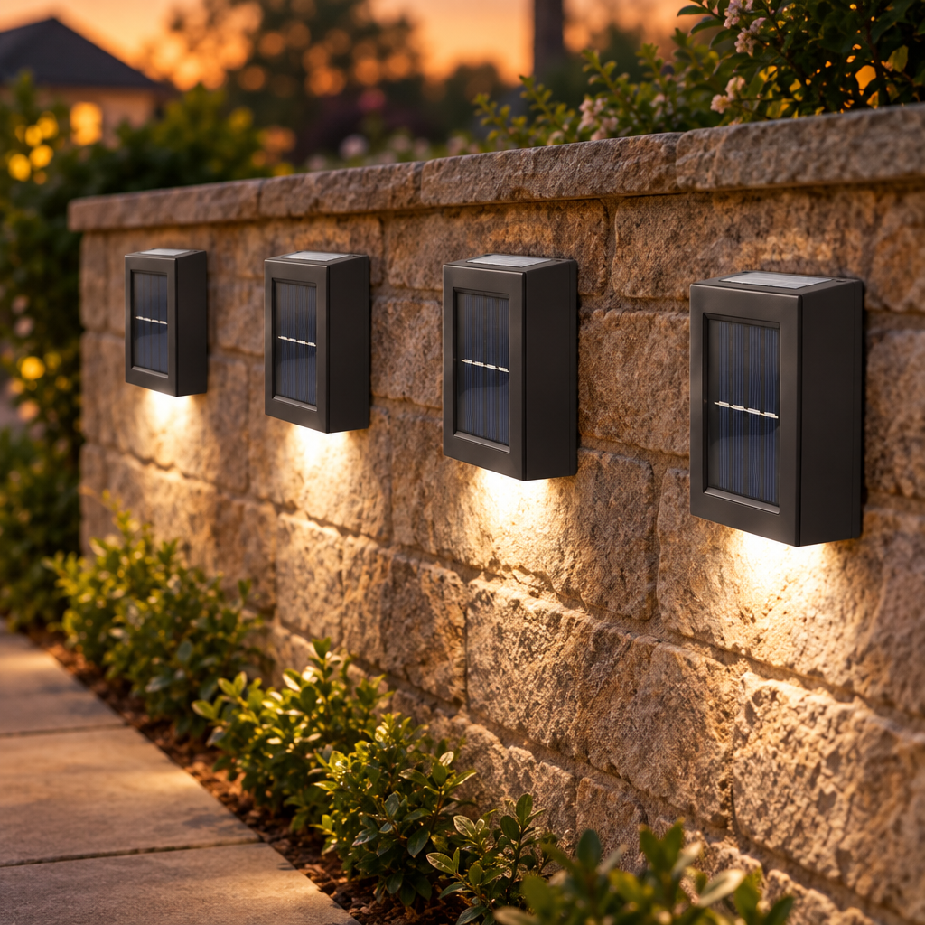 Solar Outdoor Wall Lights, 4 Pack, White Light