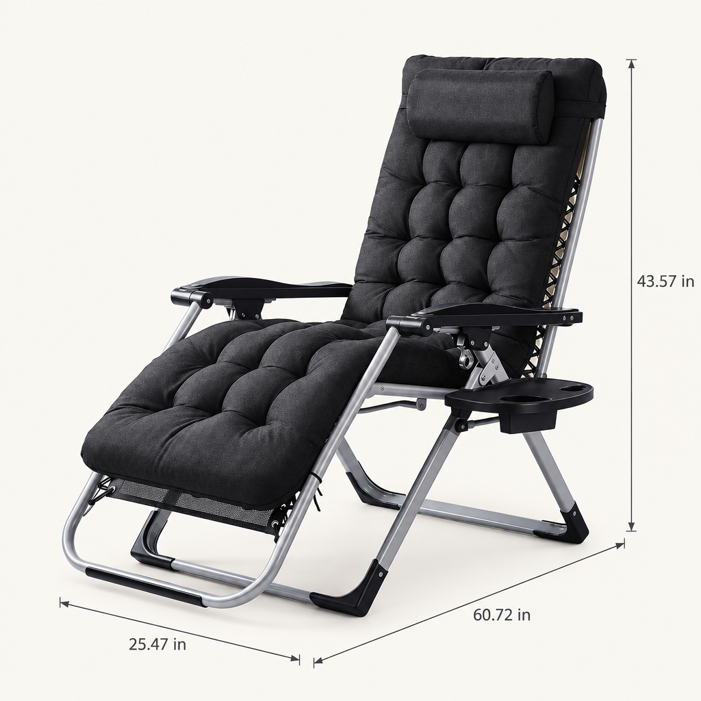 Zero Gravity Reclining Lounge Chair, Black dimensions