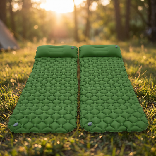 Inflatable Double Camping Air Mat, 2 Pack, Army Green