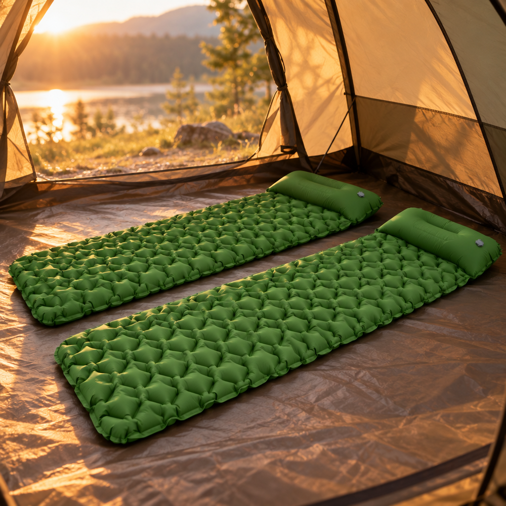Inflatable Double Camping Air Mat, 2 Pack, Army Green