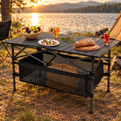 Roll-Up Aluminum Camping Table with Carry Bag, Black