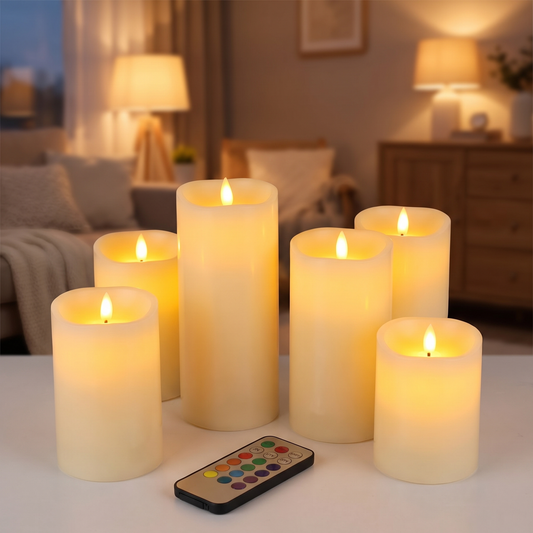 Flameless LED Candles with Remote and Timer, 6 Pack, Ivory