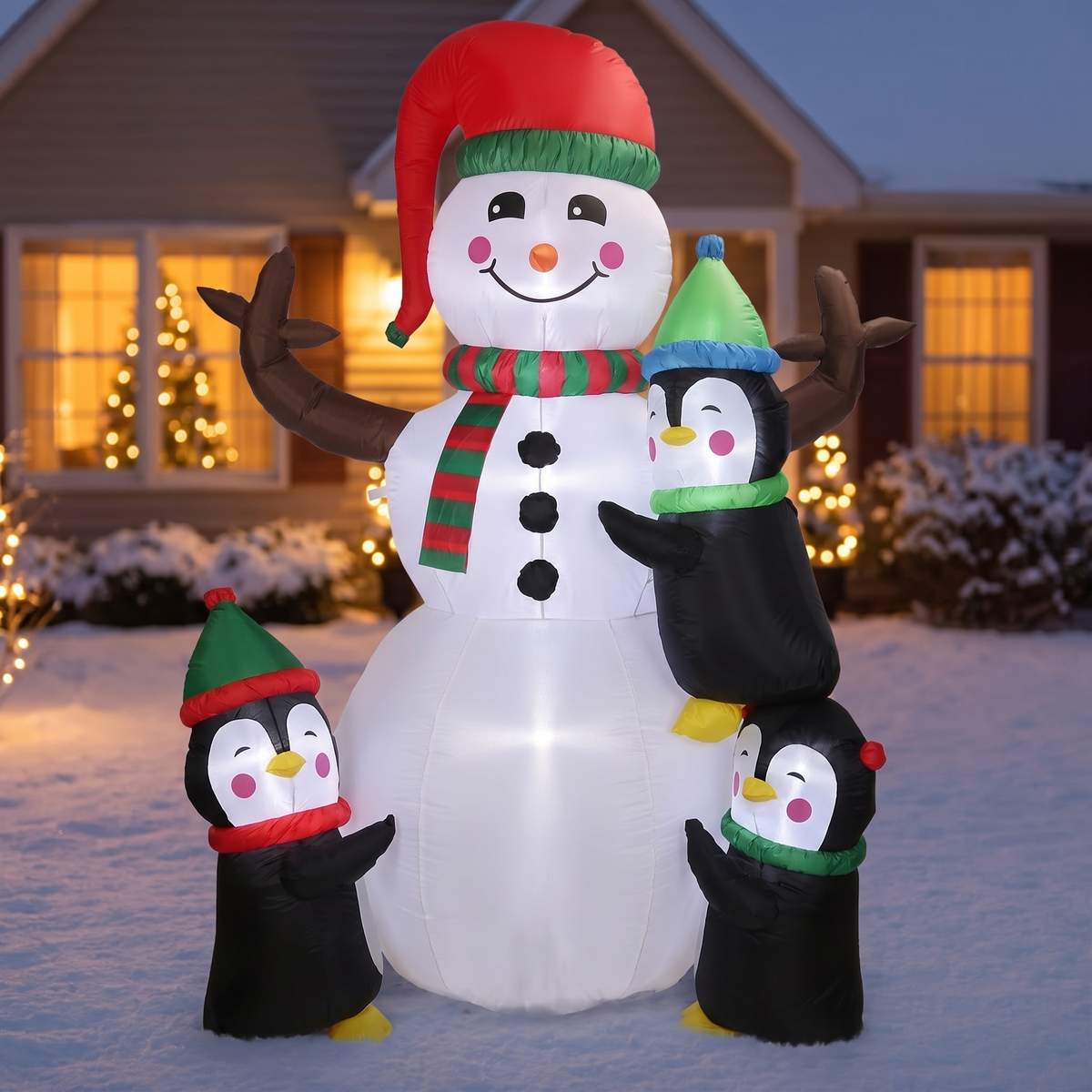 5.9 ft Snowman and Penguin Christmas Inflatable