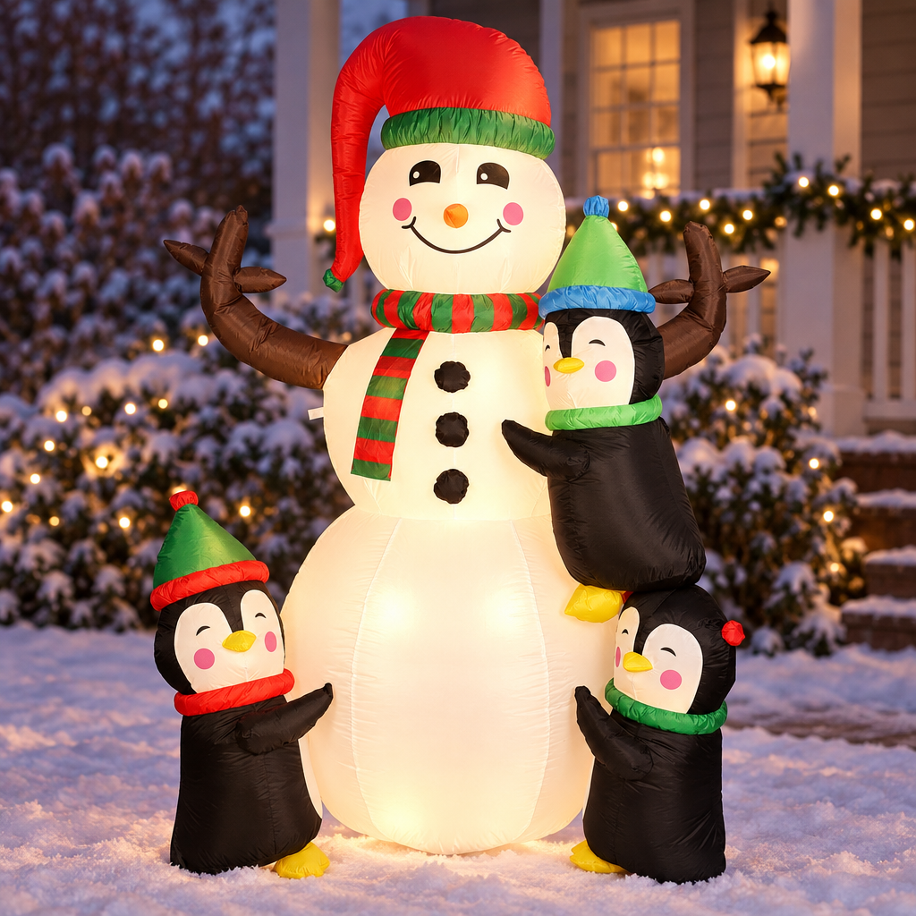 5.9 ft Snowman and Penguin Christmas Inflatable