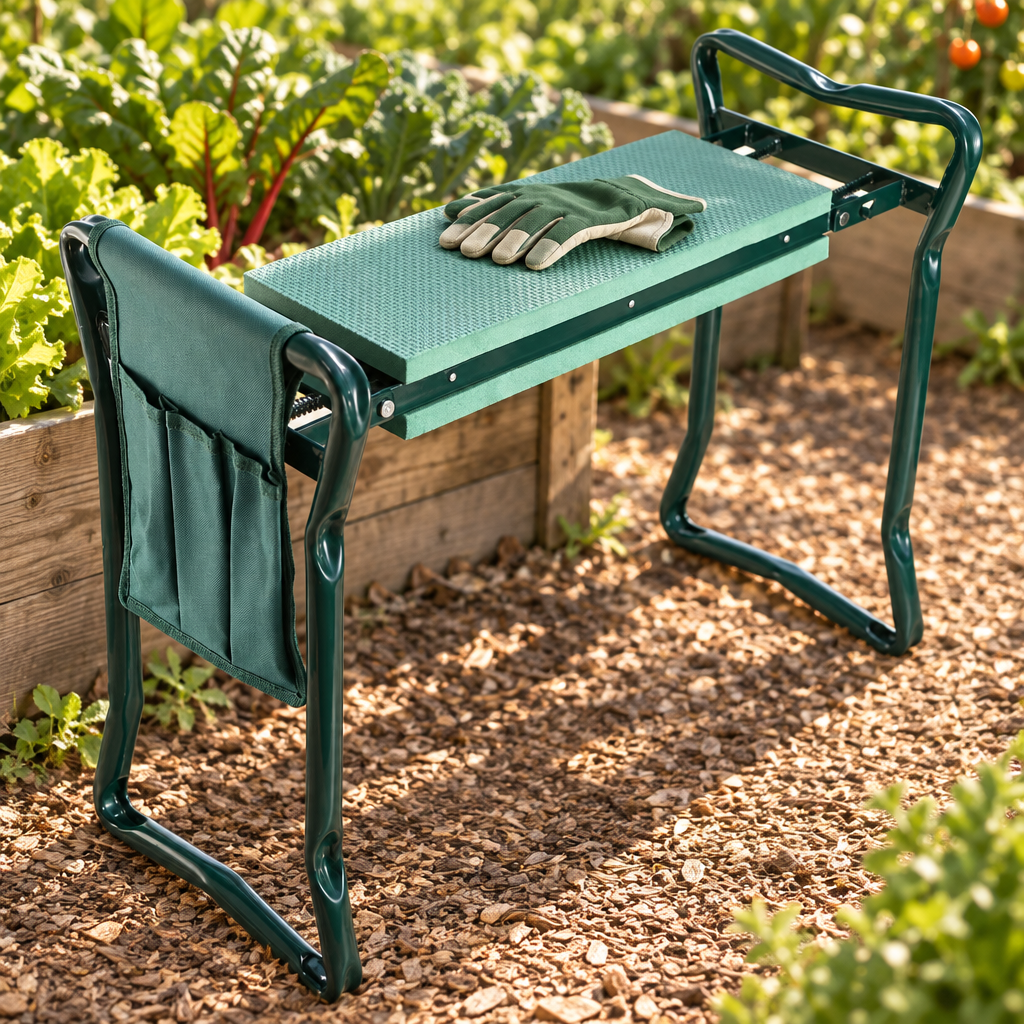 Foldable Garden Kneeler and Seat with Tool Pouch, Dark Green