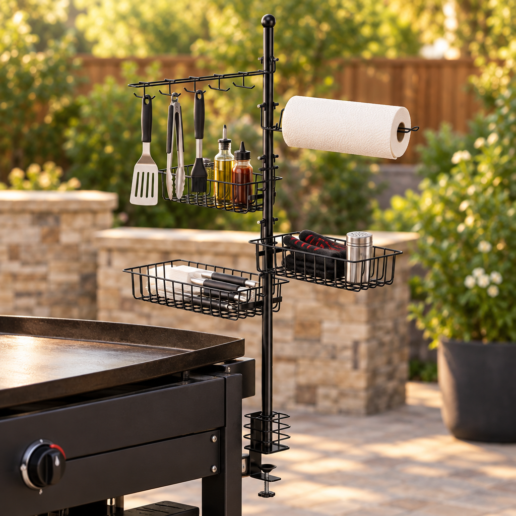 Griddle Caddy with Paper Towel Holder and Hooks