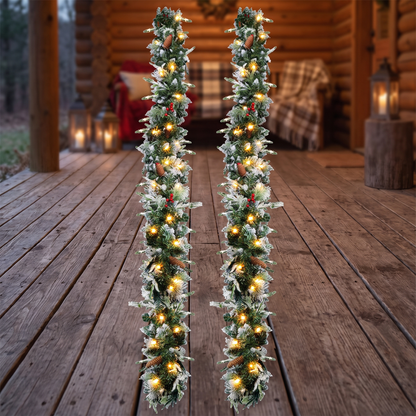 9 ft Pre-Lit Snow Flocked Christmas Garland, 2 Pack