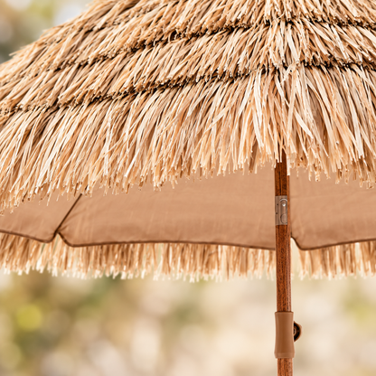 6 ft Thatched Patio Umbrella for Poolside and Beach, Wood