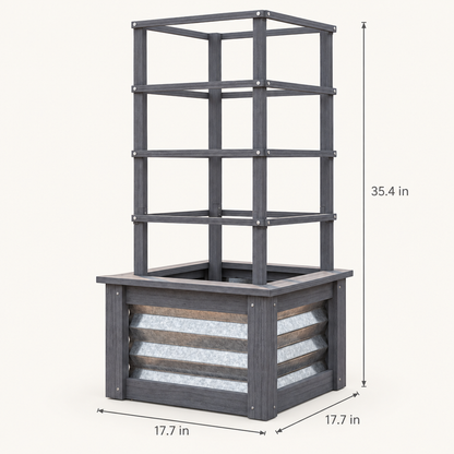 Wooden Raised Garden Bed with Trellis, Gray dimensions