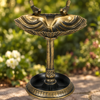 32 in Antique Bird Bath and Feeder, Two Basins, Bronze