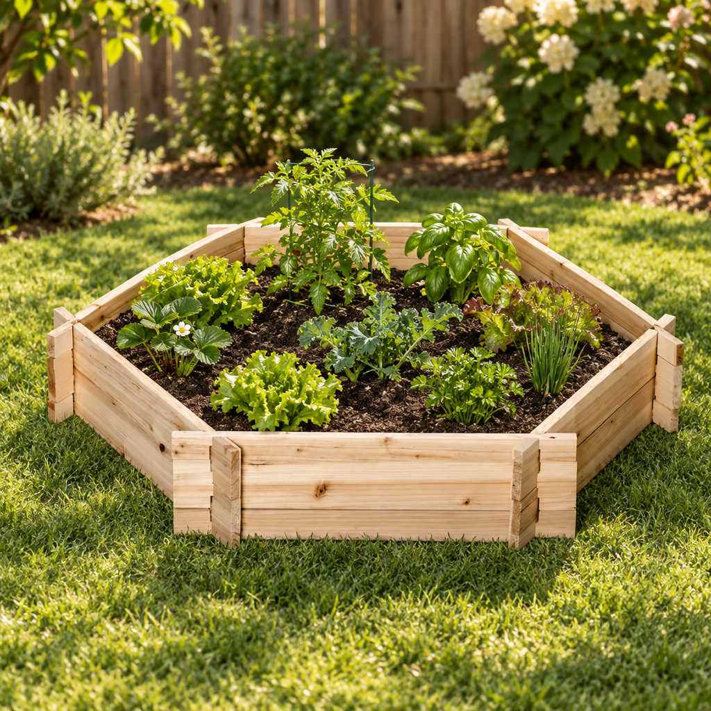 Screwless Hexagon Raised Garden Bed, Natural Wood