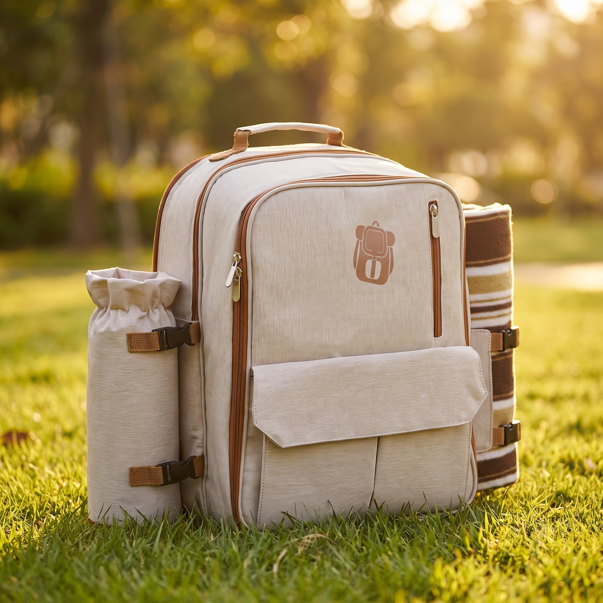 4-Person Picnic Backpack with Cooler and Blanket