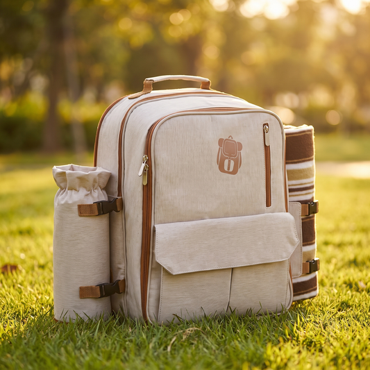 4-Person Picnic Backpack with Cooler and Blanket