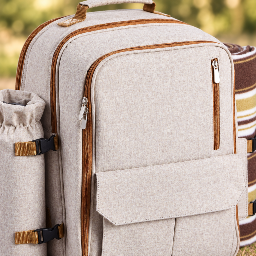 4-Person Picnic Backpack with Cooler and Blanket
