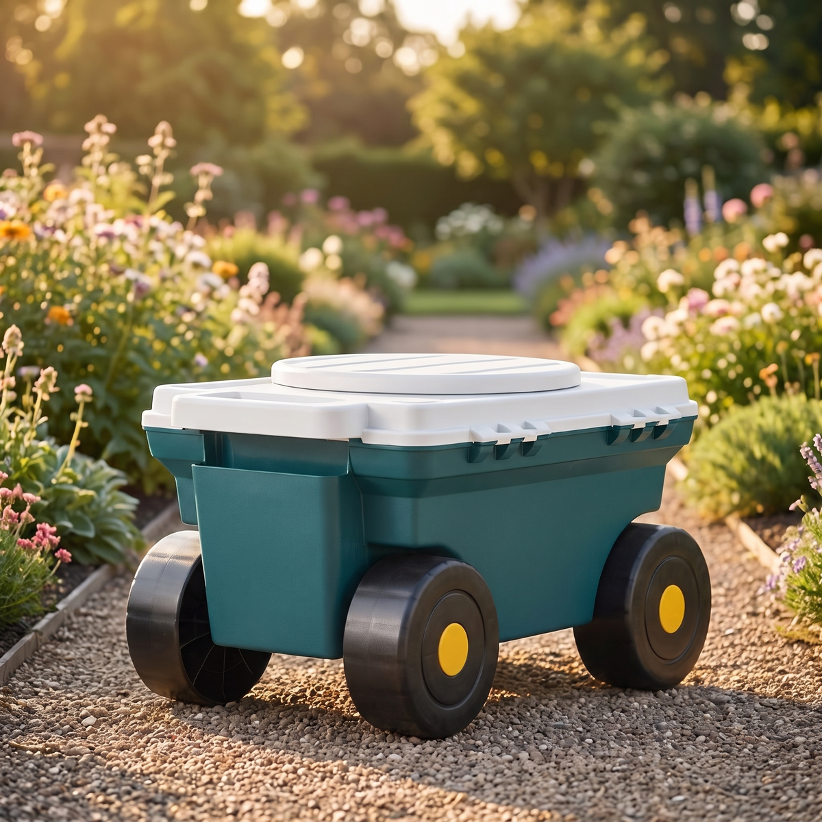 Rolling Garden Seat Cart with Storage Bin, Holds 275 lb, Green