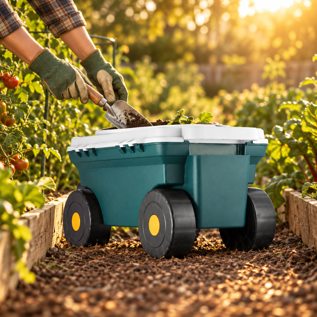 Rolling Garden Seat Cart with Storage Bin, Holds 275 lb, Green