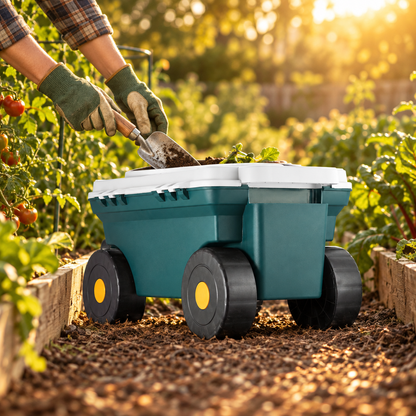Rolling Garden Seat Cart with Storage Bin, Holds 275 lb, Green