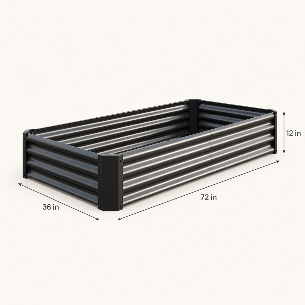 Metal Raised Garden Bed, 6 x 3 x 1 ft, Black dimensions