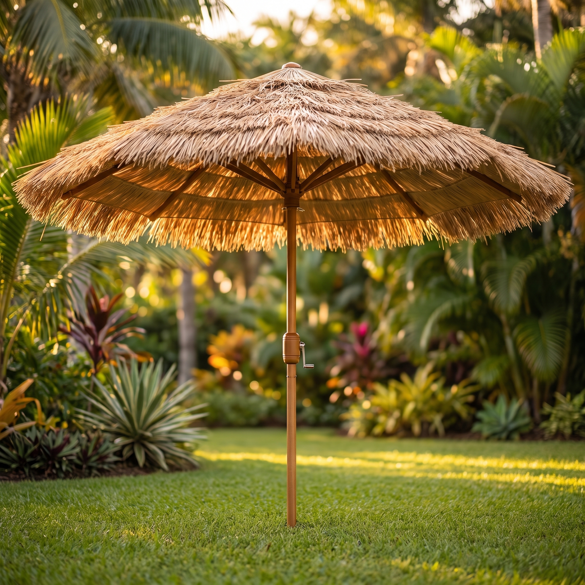 9 ft Thatched Patio Umbrella with 30-Degree Tilt, Natural