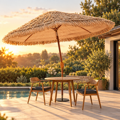 9 ft Thatched Patio Umbrella with 30-Degree Tilt, Natural