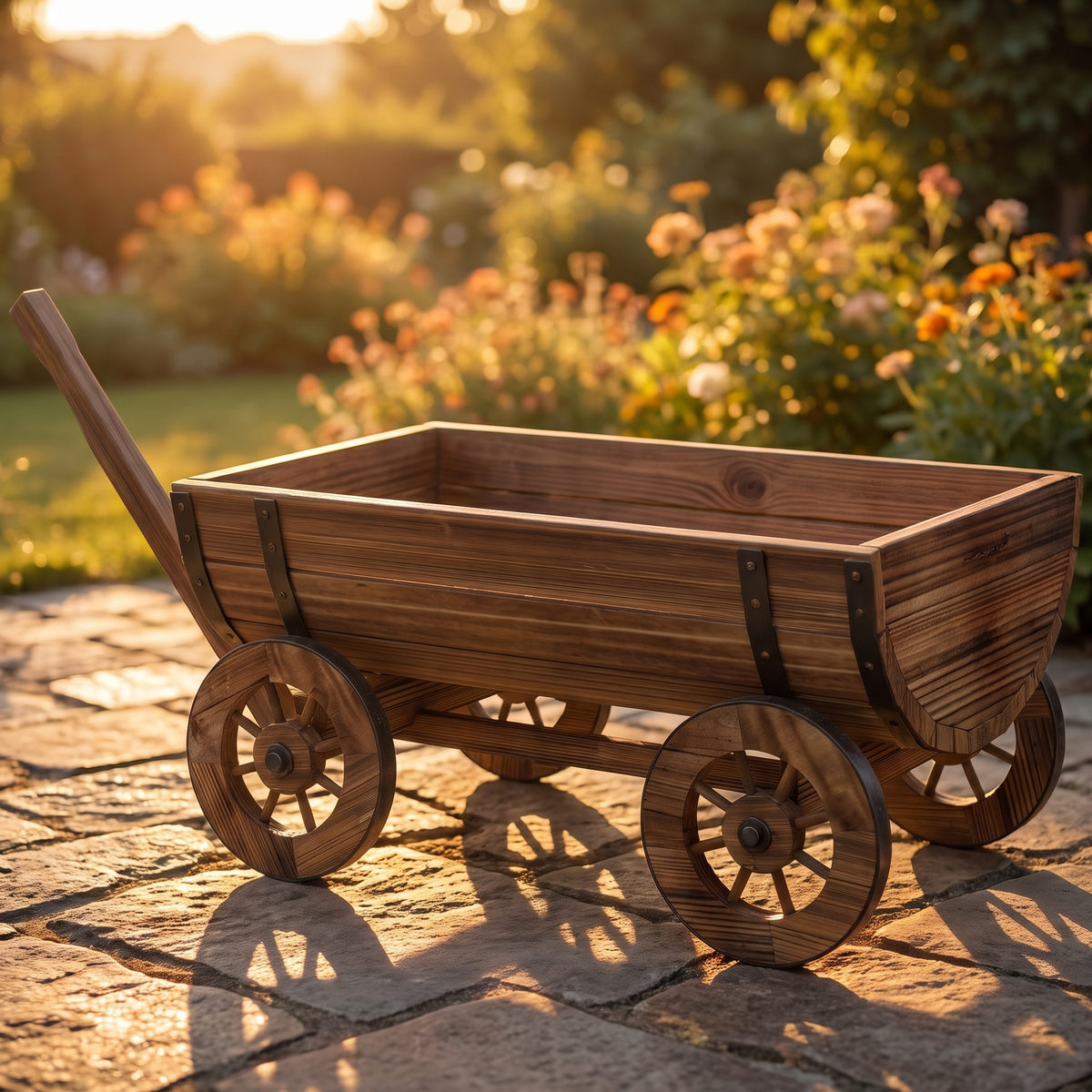 Wooden Wagon Planter Box with Wheels