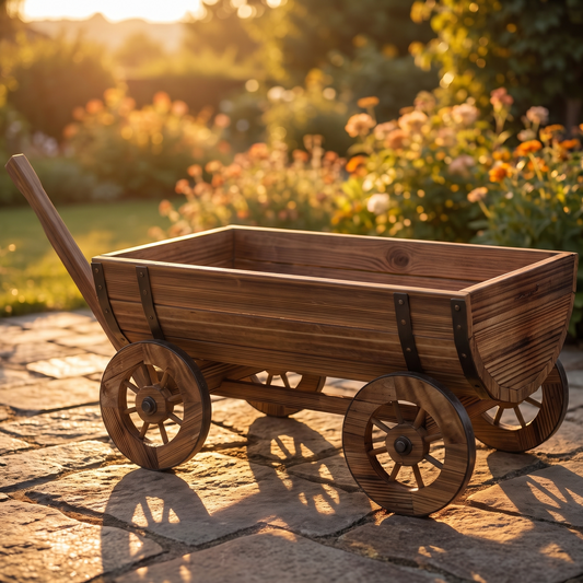 Wooden Wagon Planter Box with Wheels