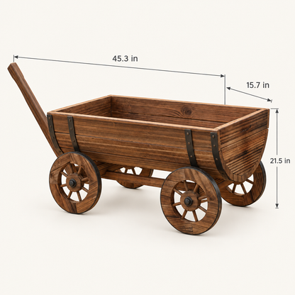 Wooden Wagon Planter Box with Wheels dimensions