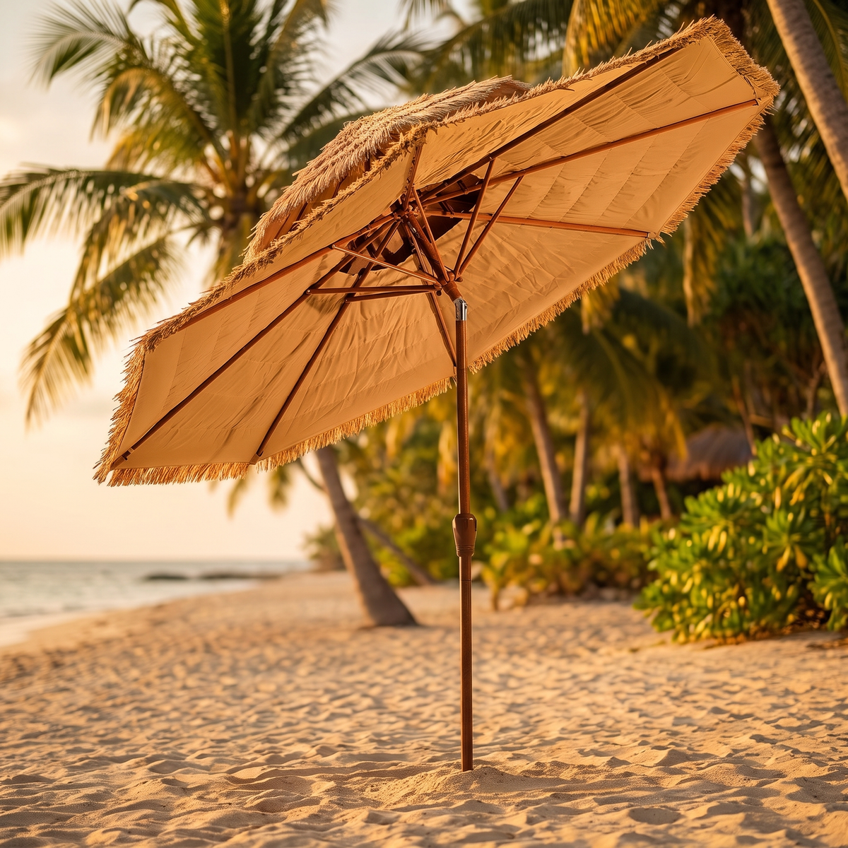 9 ft 2-Tier Thatched Patio Umbrella with 30-Degree Tilt, Natural