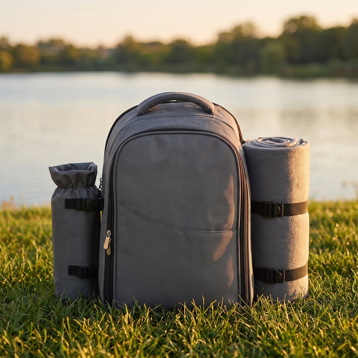 2-Person Picnic Backpack with Cooler, Grey