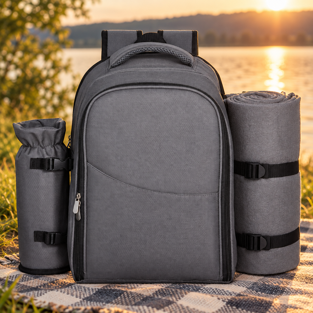 2-Person Picnic Backpack with Cooler, Grey