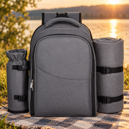 2-Person Picnic Backpack with Cooler, Grey