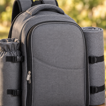2-Person Picnic Backpack with Cooler, Grey