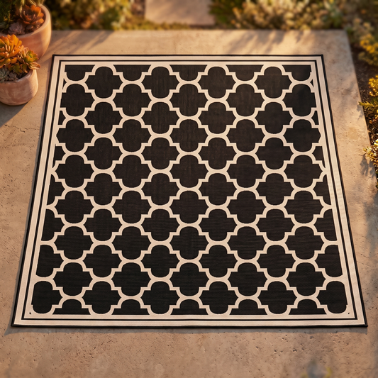 Reversible Outdoor Rug, Black and Beige