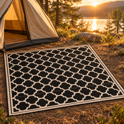 Reversible Outdoor Rug, Black and Beige
