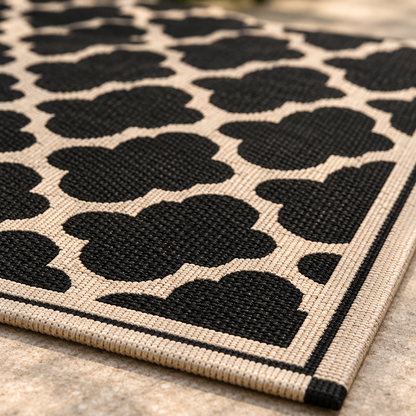 Reversible Outdoor Rug, Black and Beige