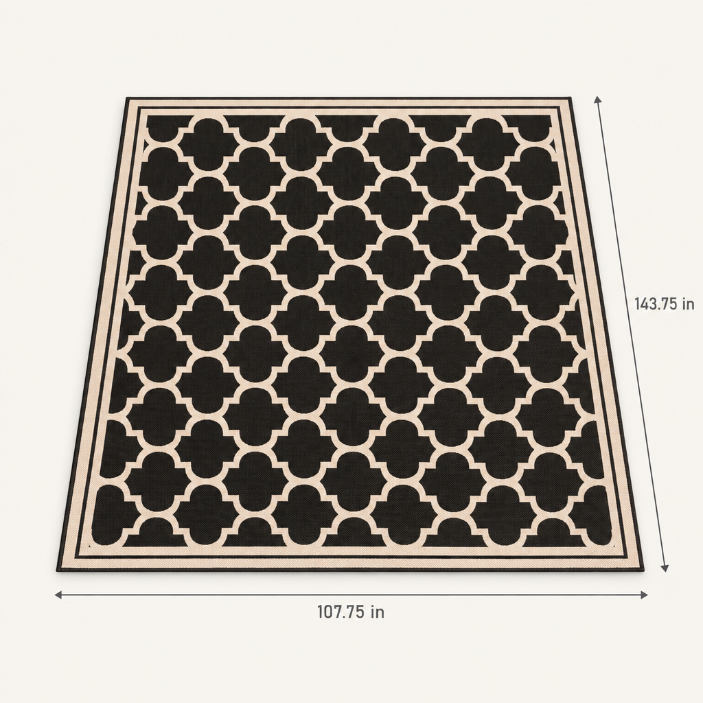 Reversible Outdoor Rug, Black and Beige dimensions
