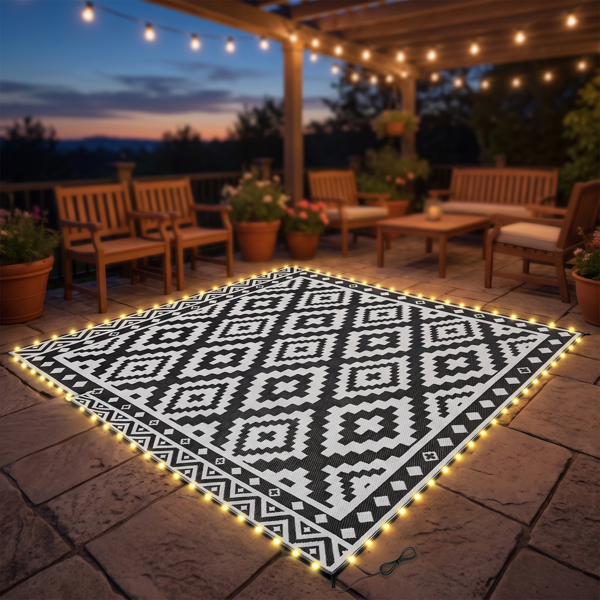 Reversible Outdoor Rug with LED Lights, 10 x 8 ft