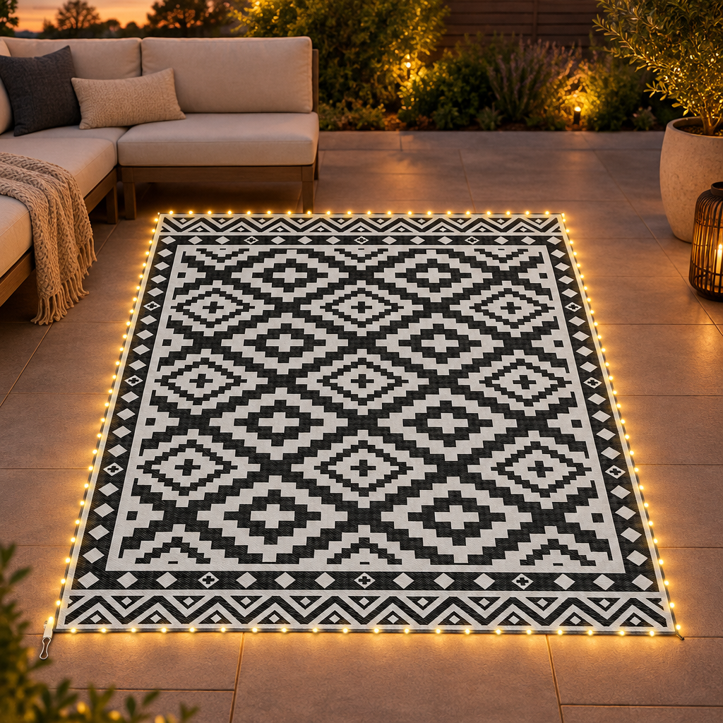 Reversible Outdoor Rug with LED Lights, 10 x 8 ft