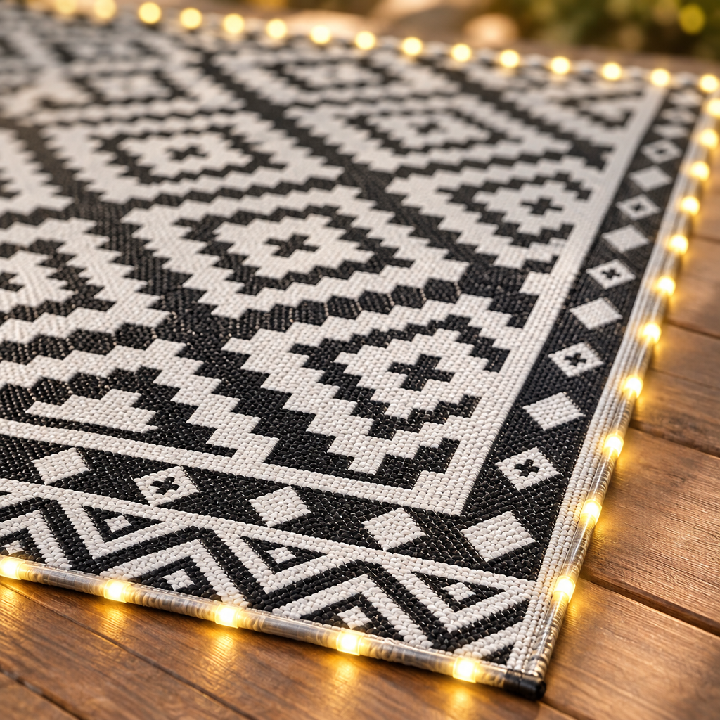 Reversible Outdoor Rug with LED Lights, 10 x 8 ft