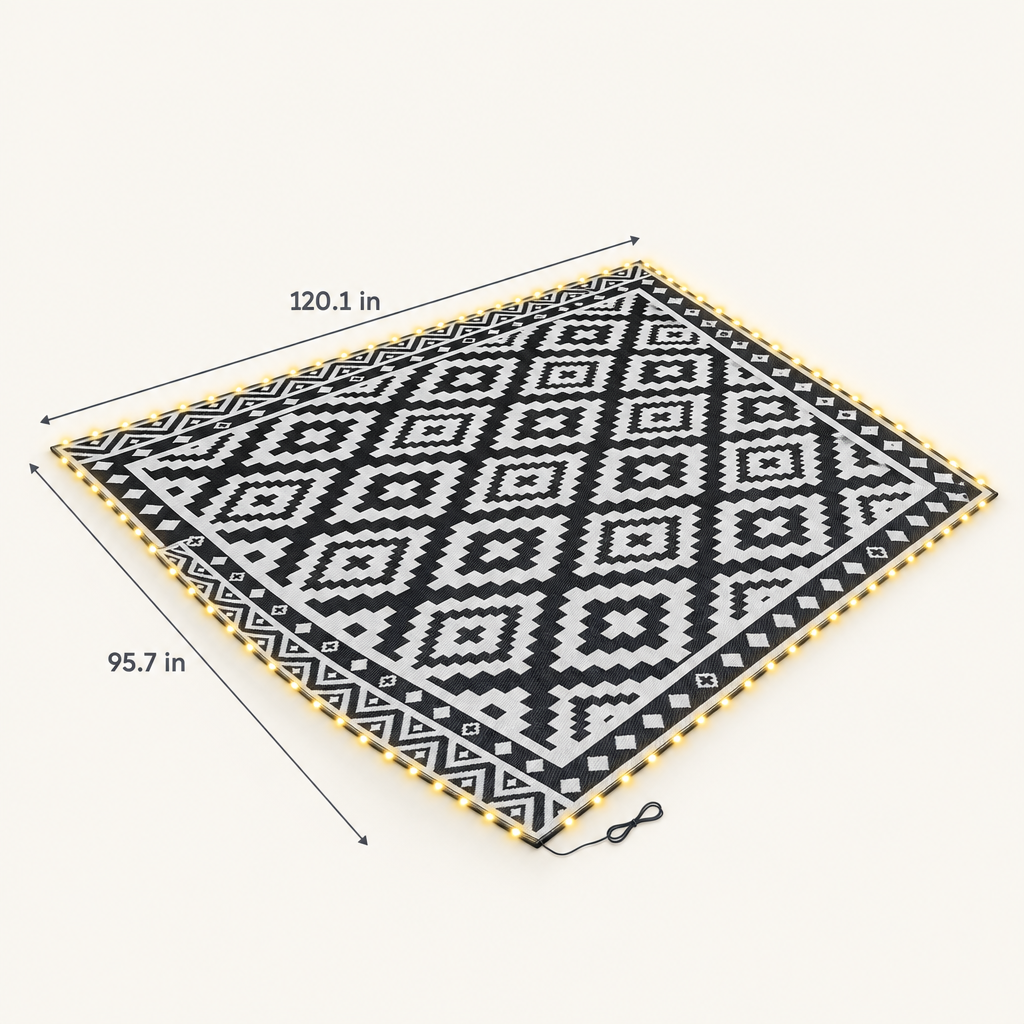 Reversible Outdoor Rug with LED Lights, 10 x 8 ft dimensions