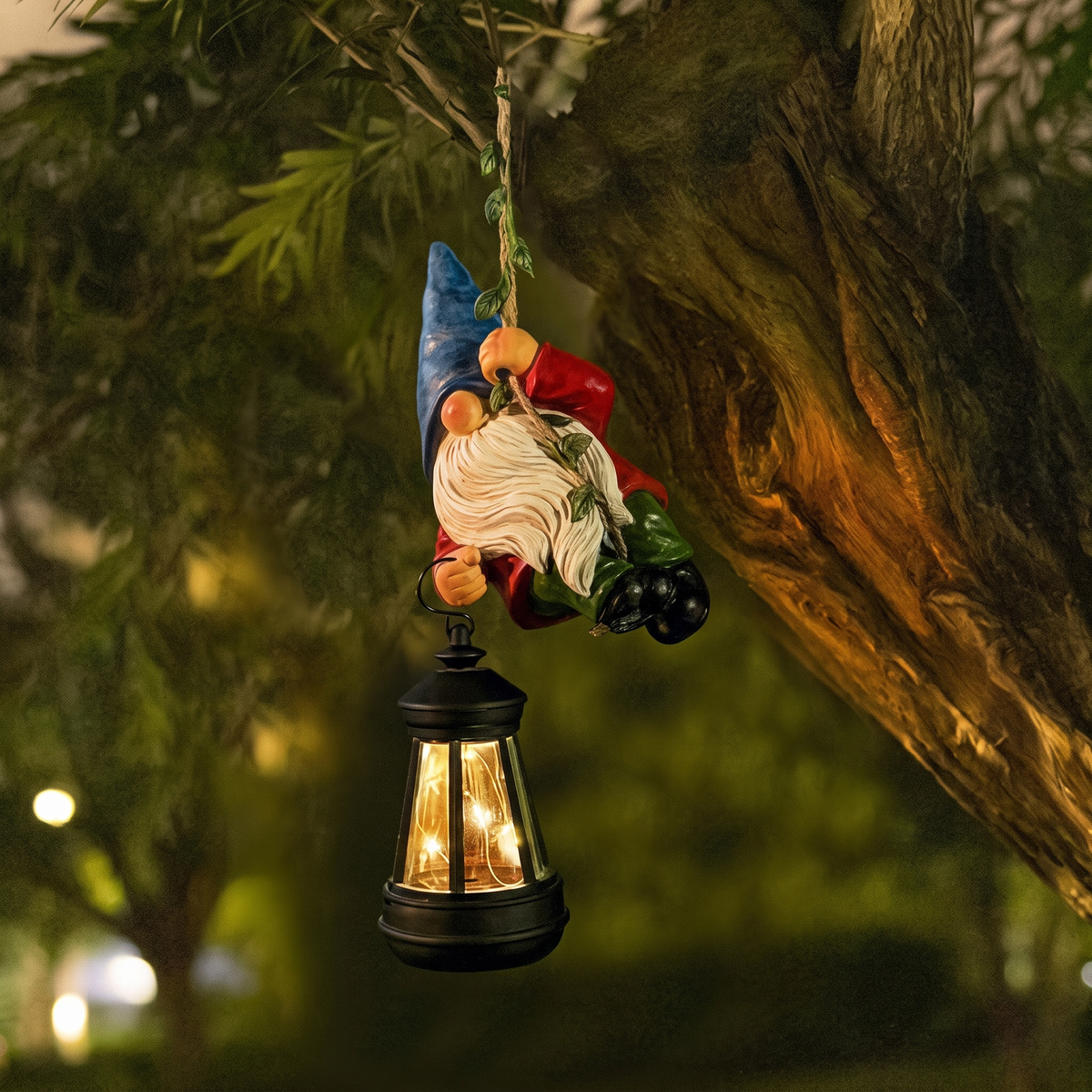 Solar Climbing Gnome Statue with Lantern