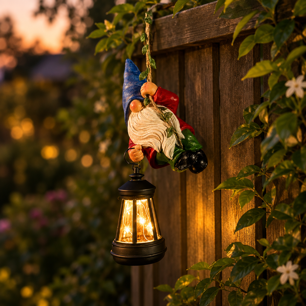 Solar Climbing Gnome Statue with Lantern