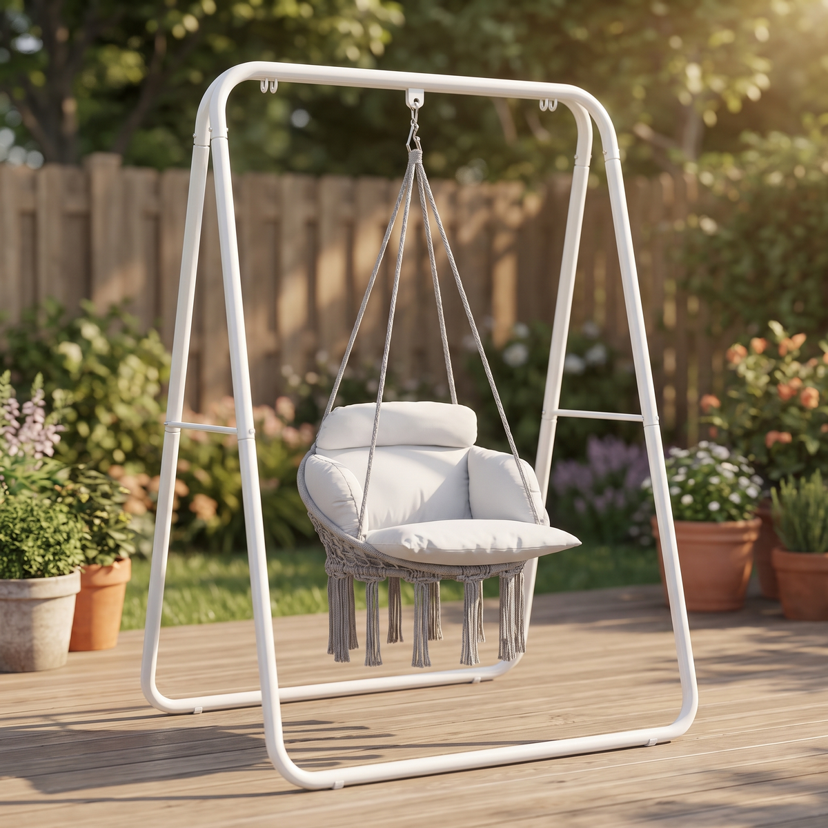 Macrame Hammock Chair and Steel Stand Set