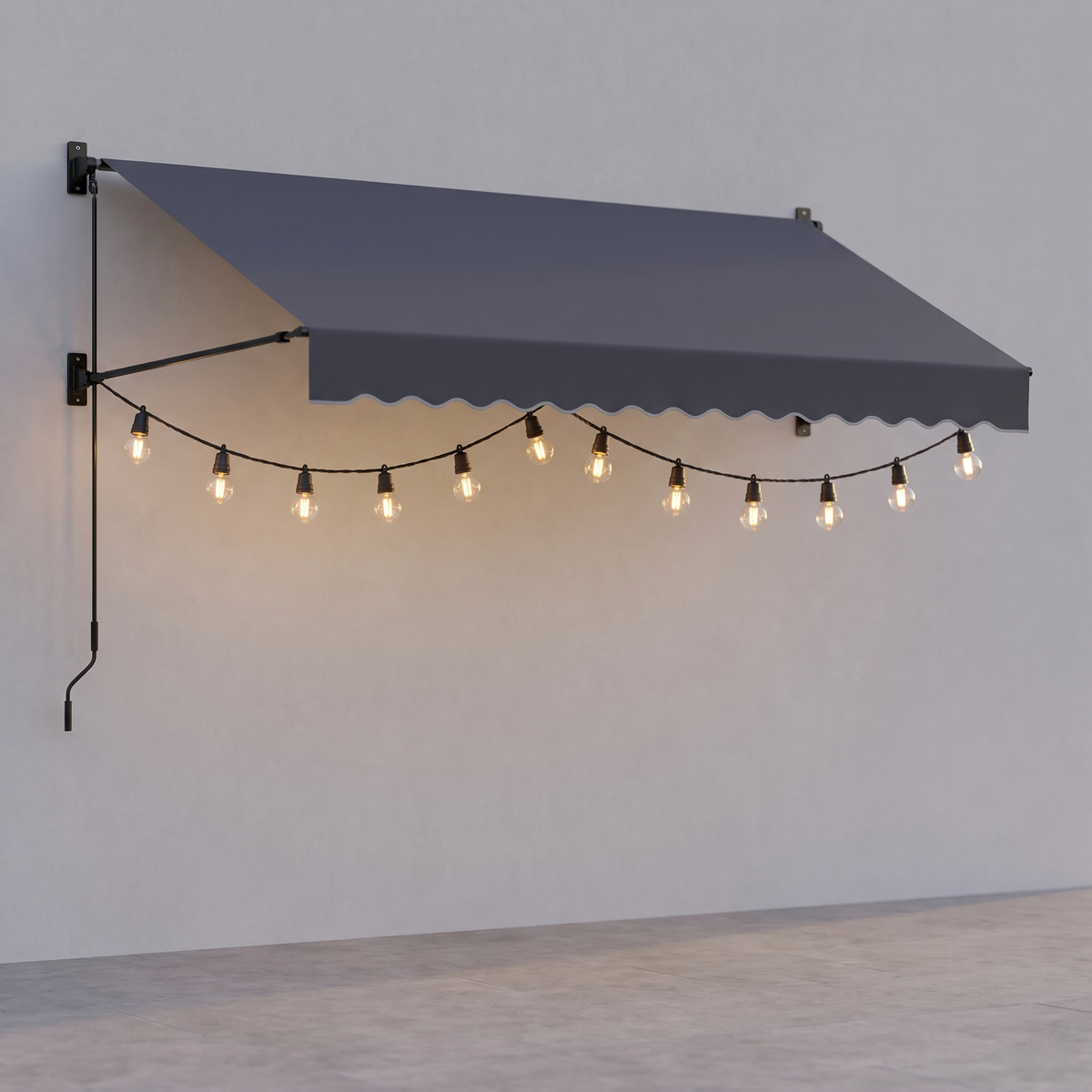 Retractable Patio Awning and RGB String Lights Set