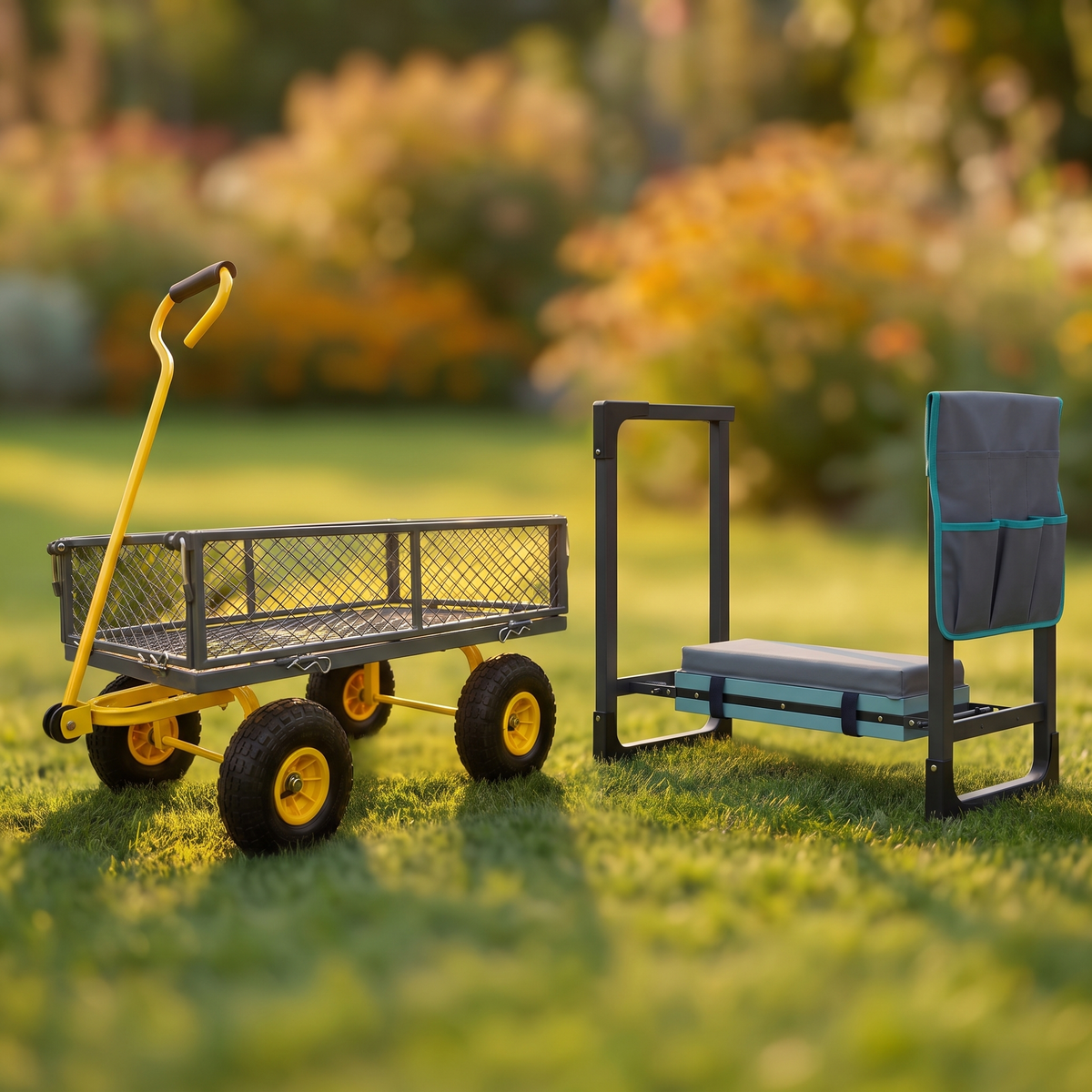 Garden Cart and Heavy Duty Kneeler Set