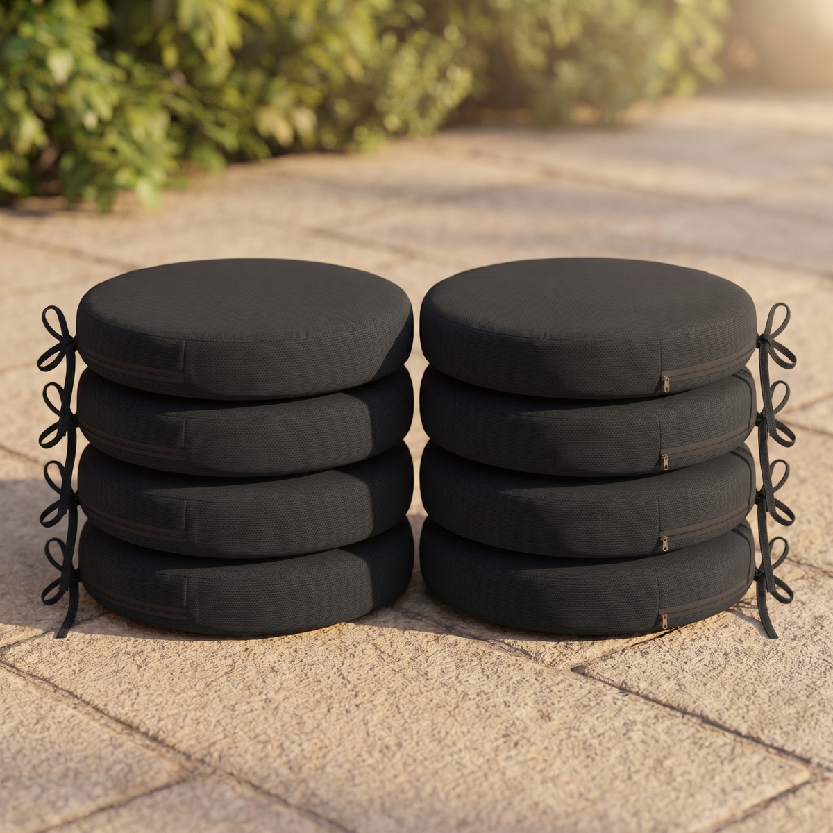 Round Patio Chair Cushions, Set of 8, Black (2 x Set of 4)